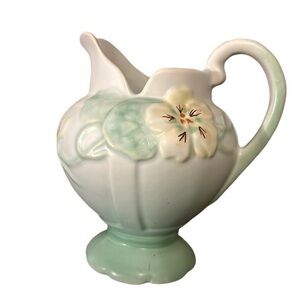 WELLER ART POTTERY PANELLA NASTURTIUM PITCHER-YELLOW GREEN-6 1/2 Cottagecore